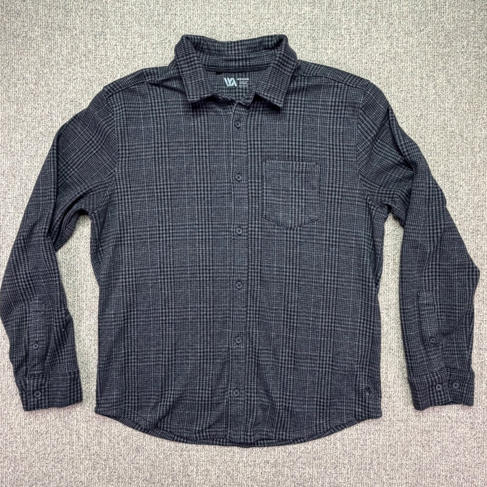 VRST Mens Medium Charcoal Gray Houndstooth Waffle Long Sleeve Button Up Shirt